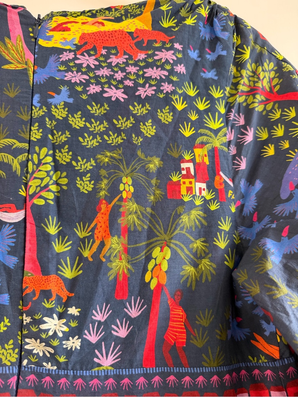 Farm Rio Utopia Puff Sleeve Tropical Midi Tier Dress - Picture 6 of 6